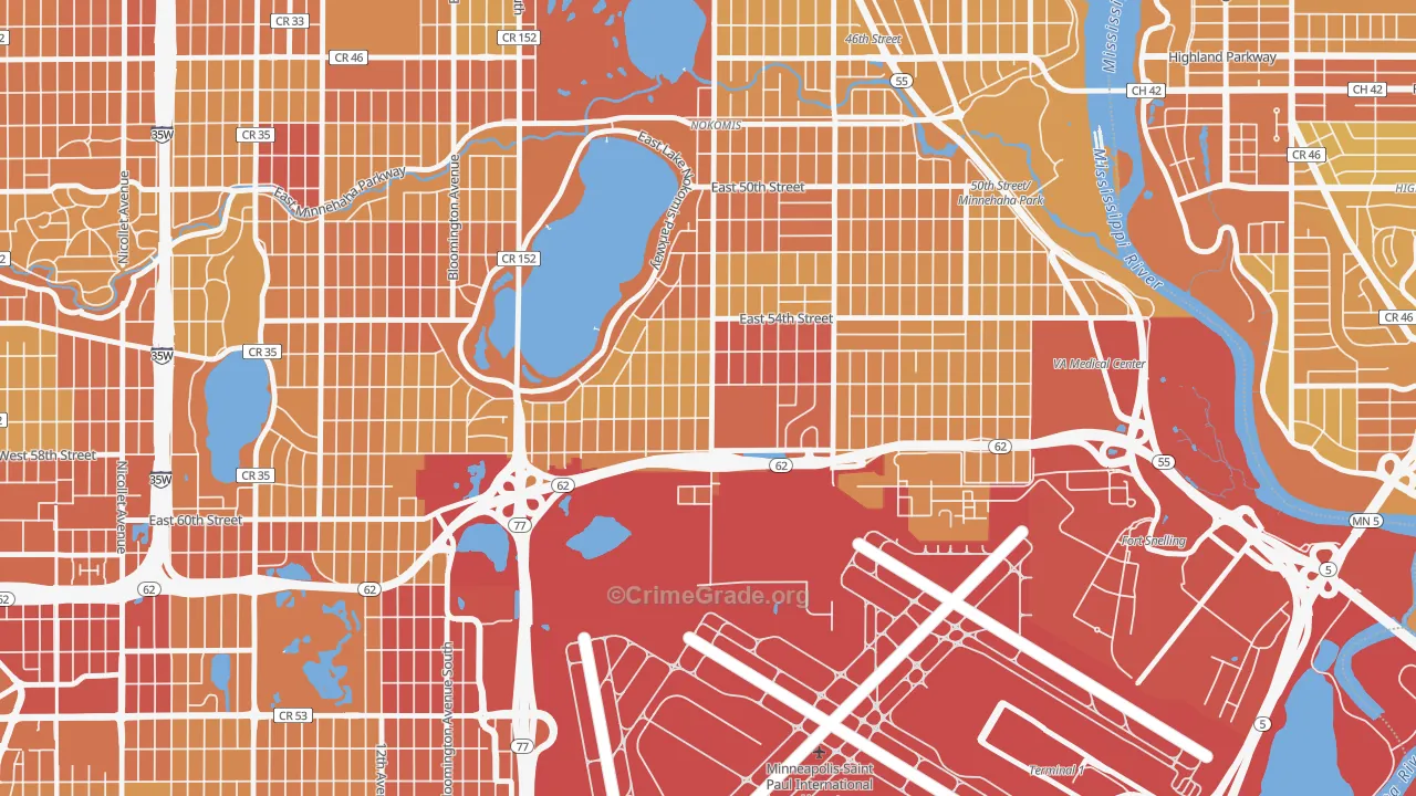 Wenonah, Minneapolis, MN Map of Vehicle Theft Rates