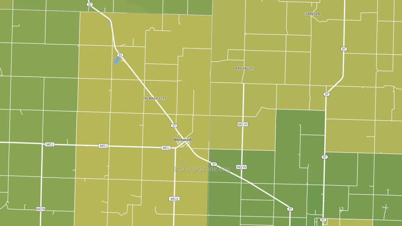 Wentworth, MO Map of Vehicle Theft Rates