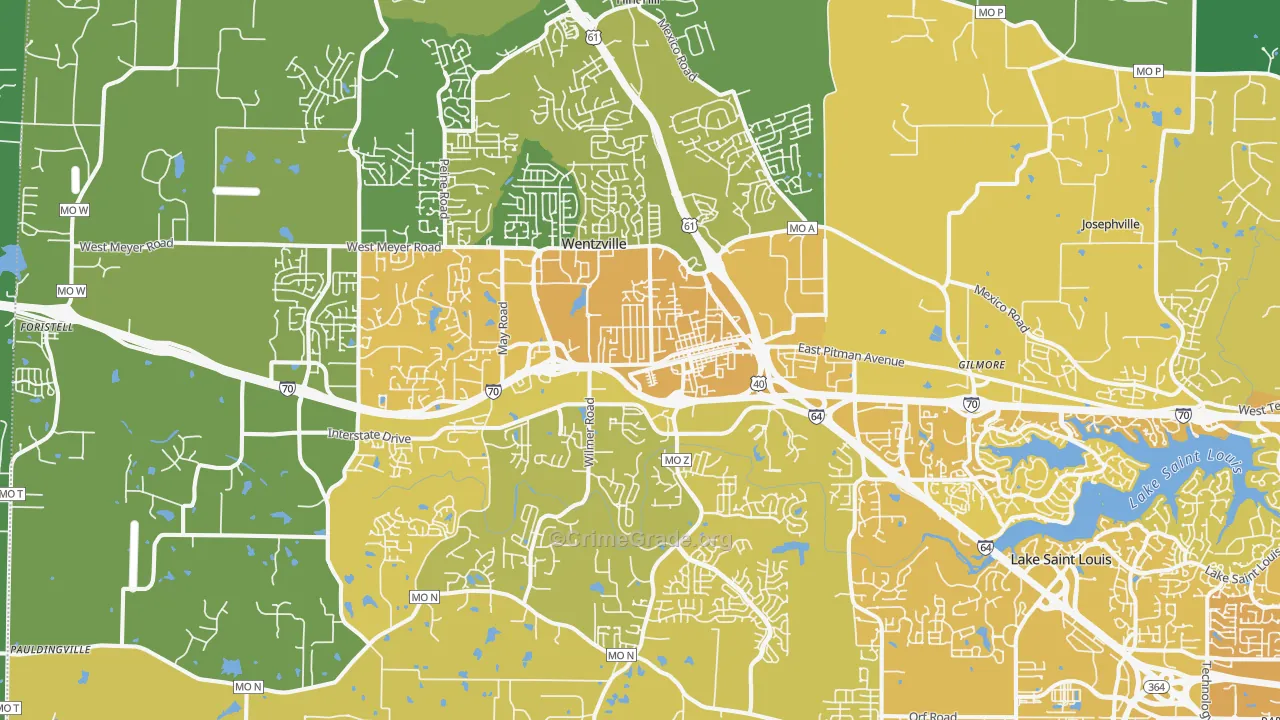 Wentzville, MO Map of Vehicle Theft Rates