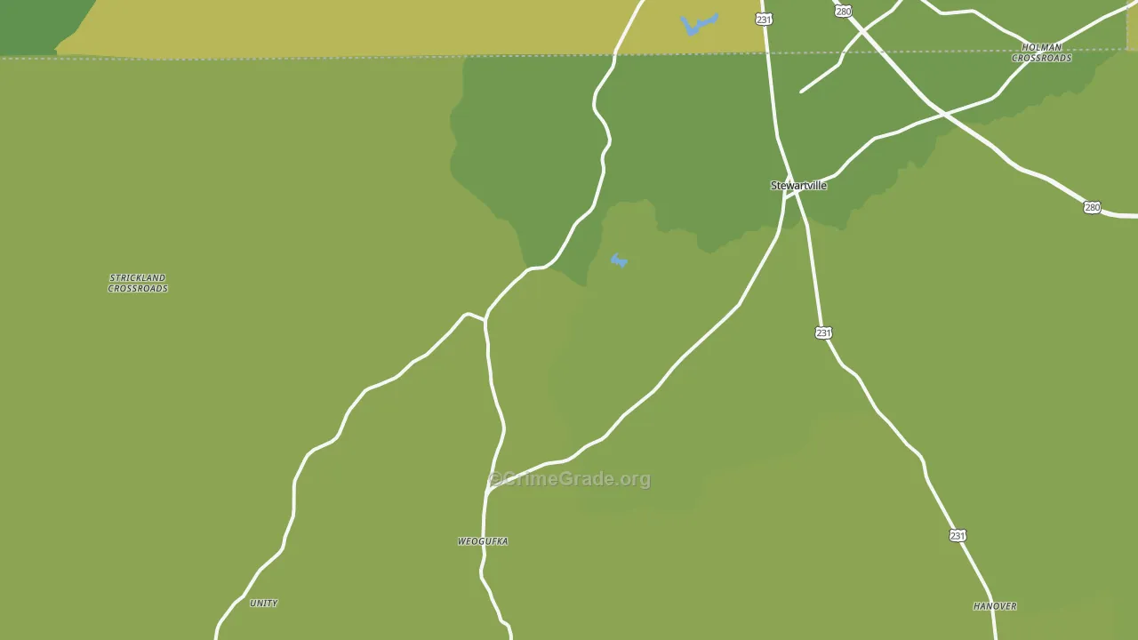 Weogufka, AL Map of Vehicle Theft Rates
