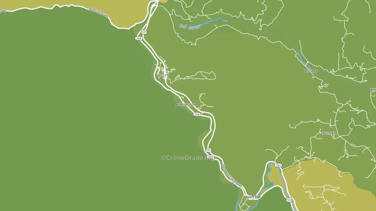 Weott, CA Map of Vehicle Theft Rates