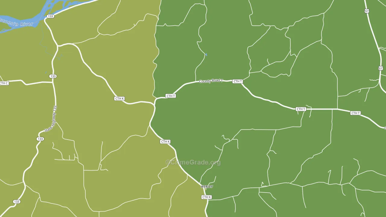 Werley, WI Map of Vehicle Theft Rates