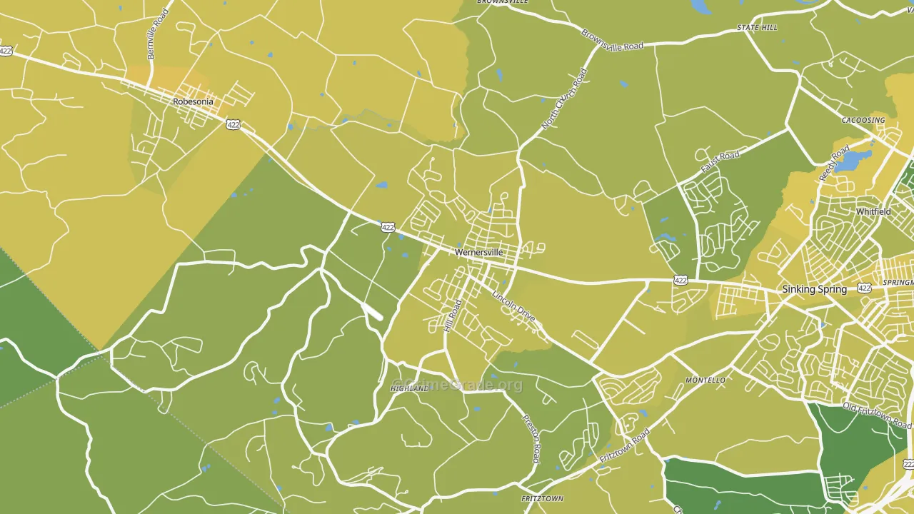 Wernersville, PA Map of Vehicle Theft Rates