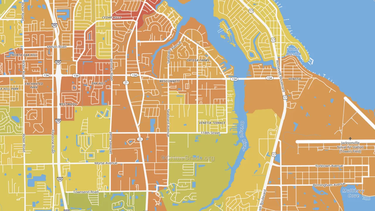 Wesconnett, Jacksonville, FL Map of Vehicle Theft Rates