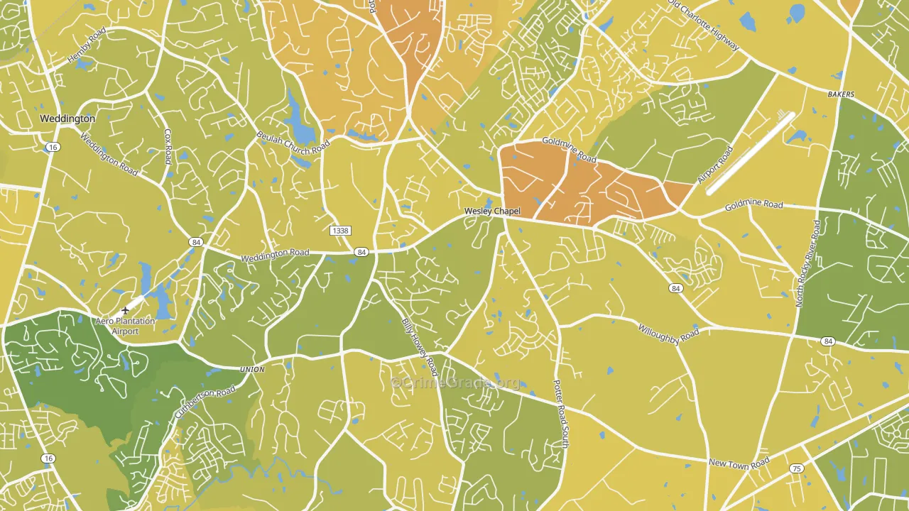 Wesley Chapel, NC Map of Vehicle Theft Rates