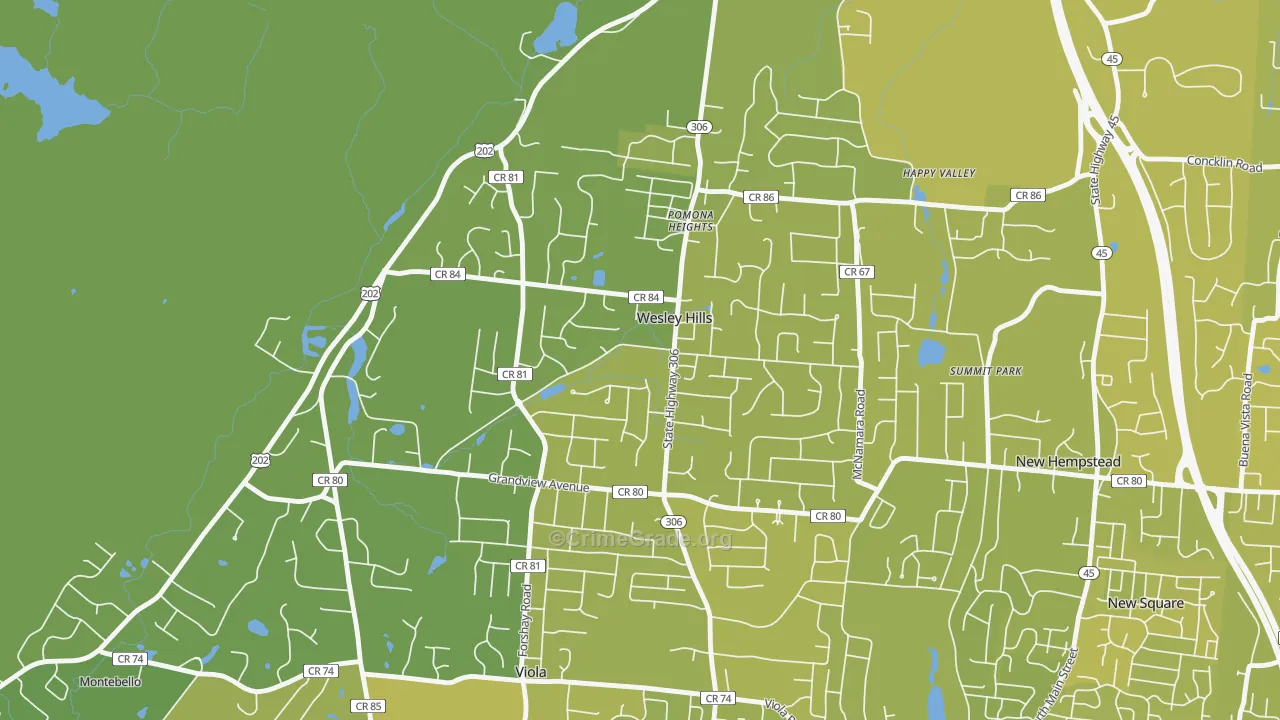 Wesley Hills, NY Map of Vehicle Theft Rates