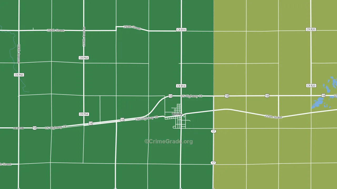 Wesley, IA Map of Vehicle Theft Rates