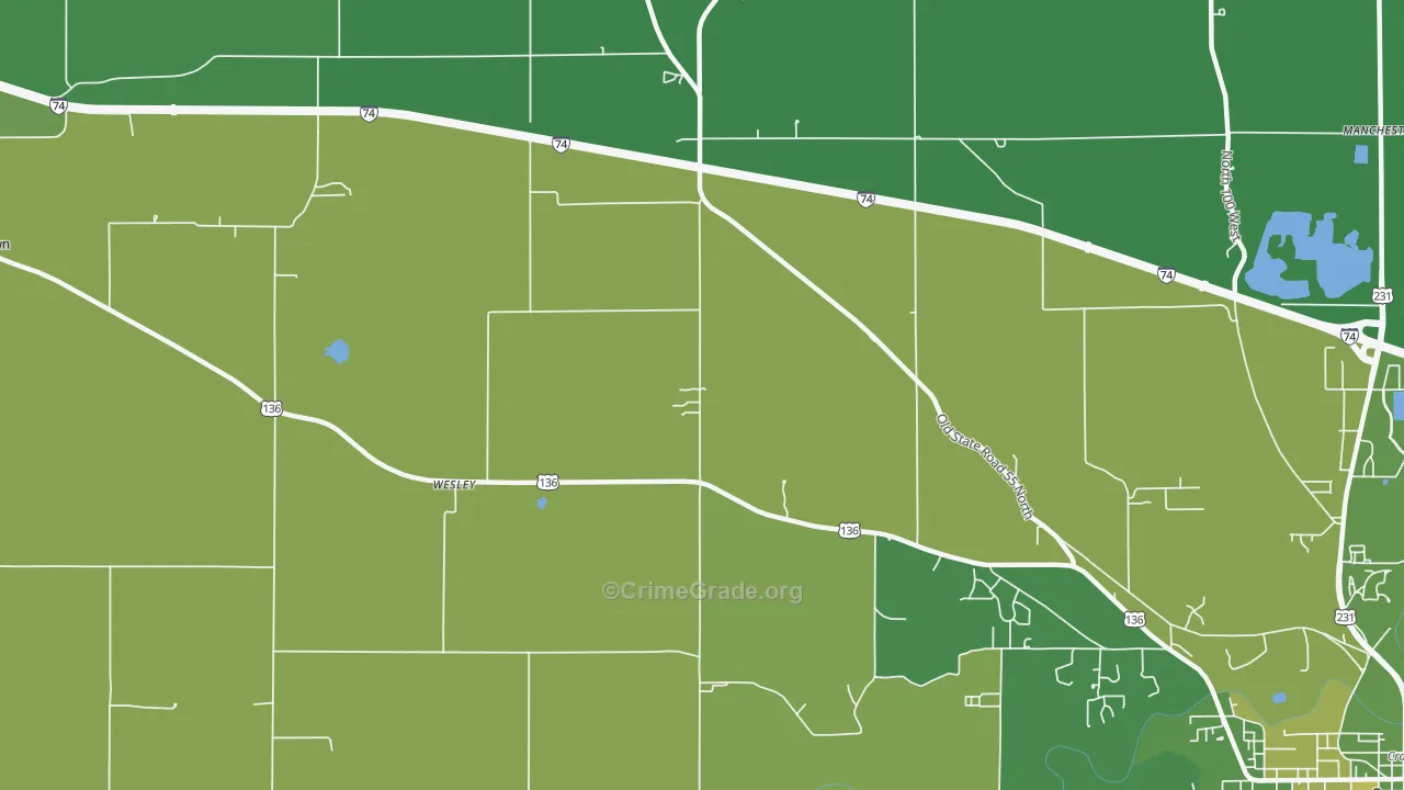 Wesley, IN Map of Vehicle Theft Rates