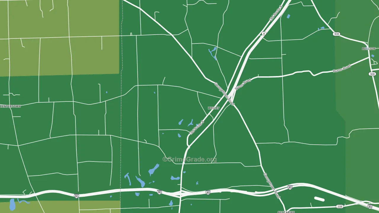 Wesley, PA Map of Vehicle Theft Rates