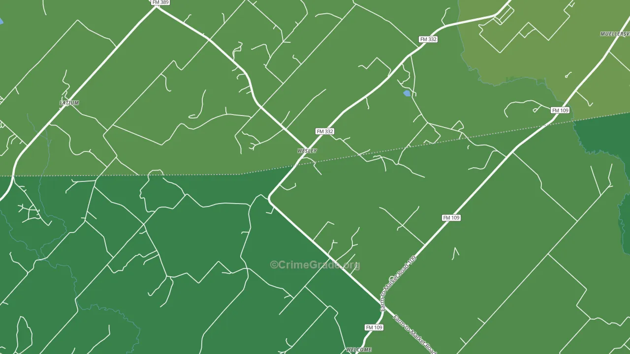 Wesley, TX Map of Vehicle Theft Rates