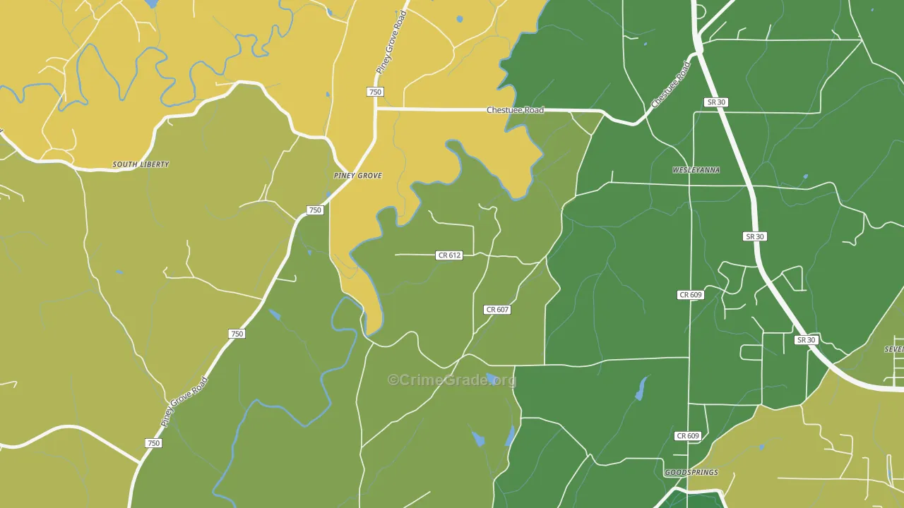Wesleyanna, TN Map of Vehicle Theft Rates