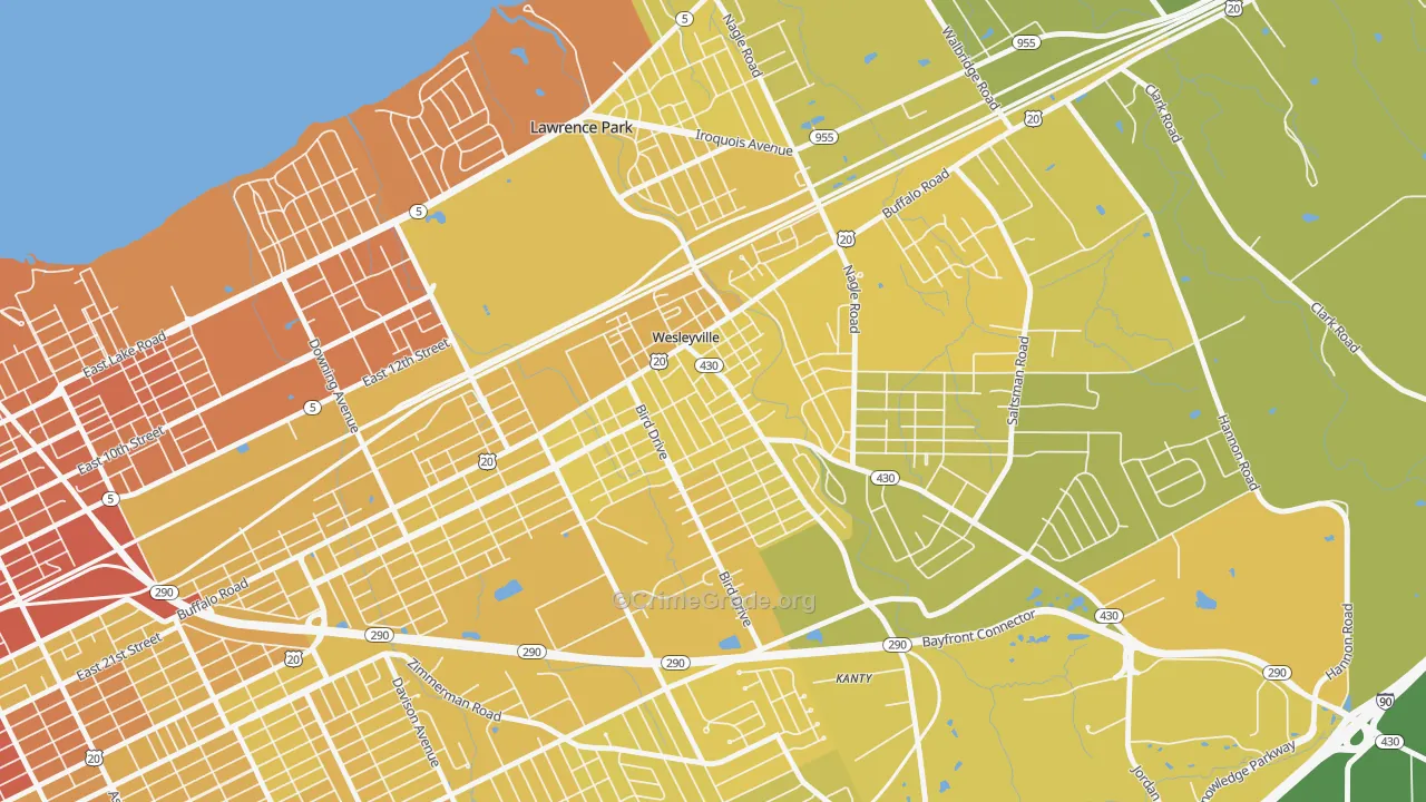 Wesleyville, PA Map of Vehicle Theft Rates