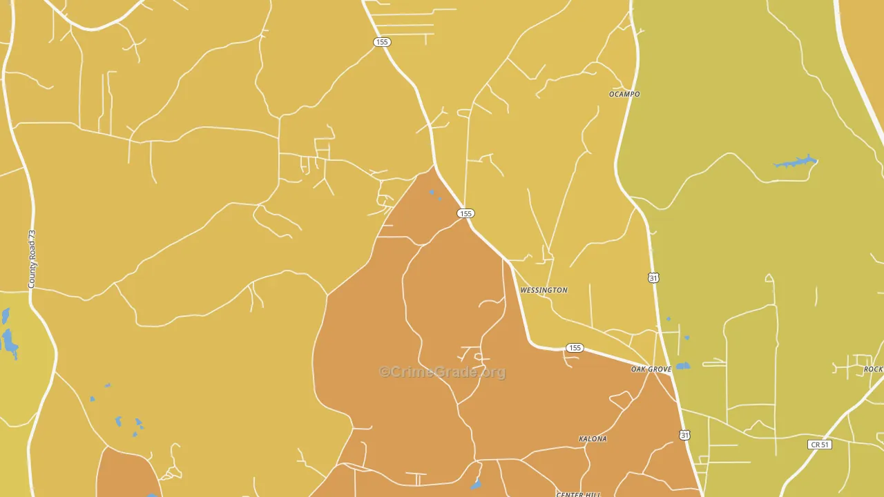 Wessington, AL Map of Vehicle Theft Rates