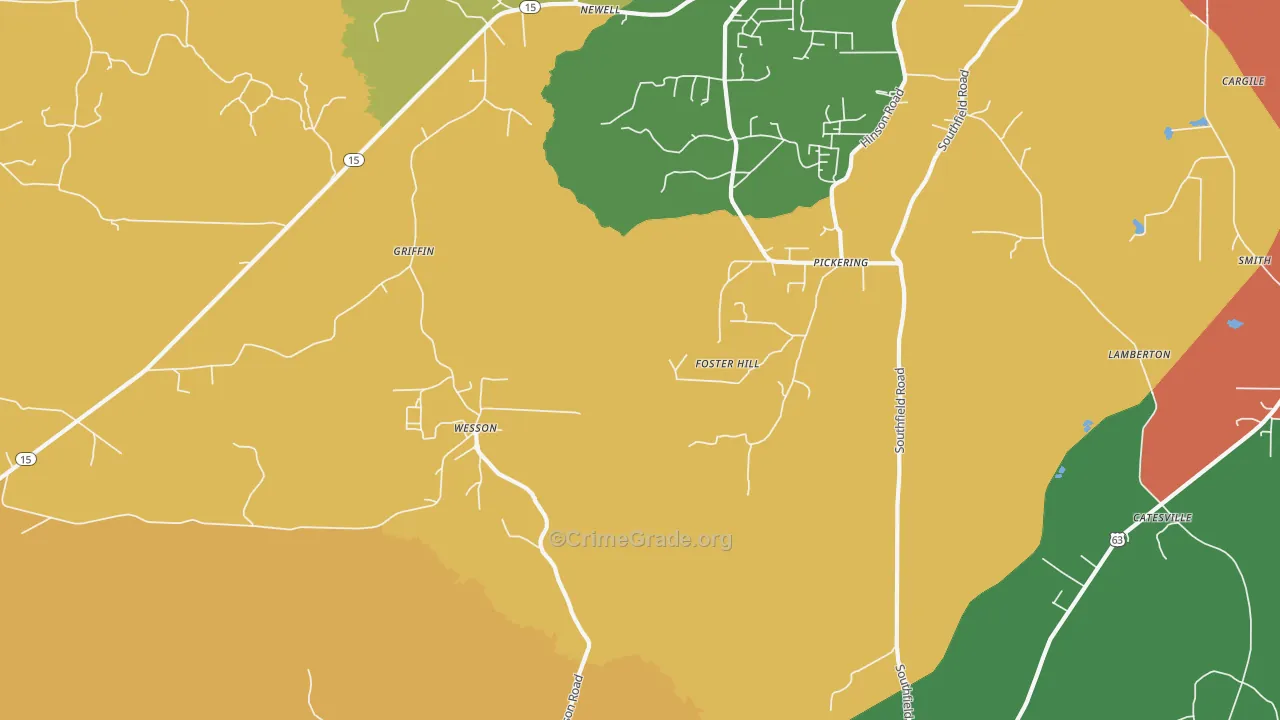 Wesson, AR Map of Vehicle Theft Rates
