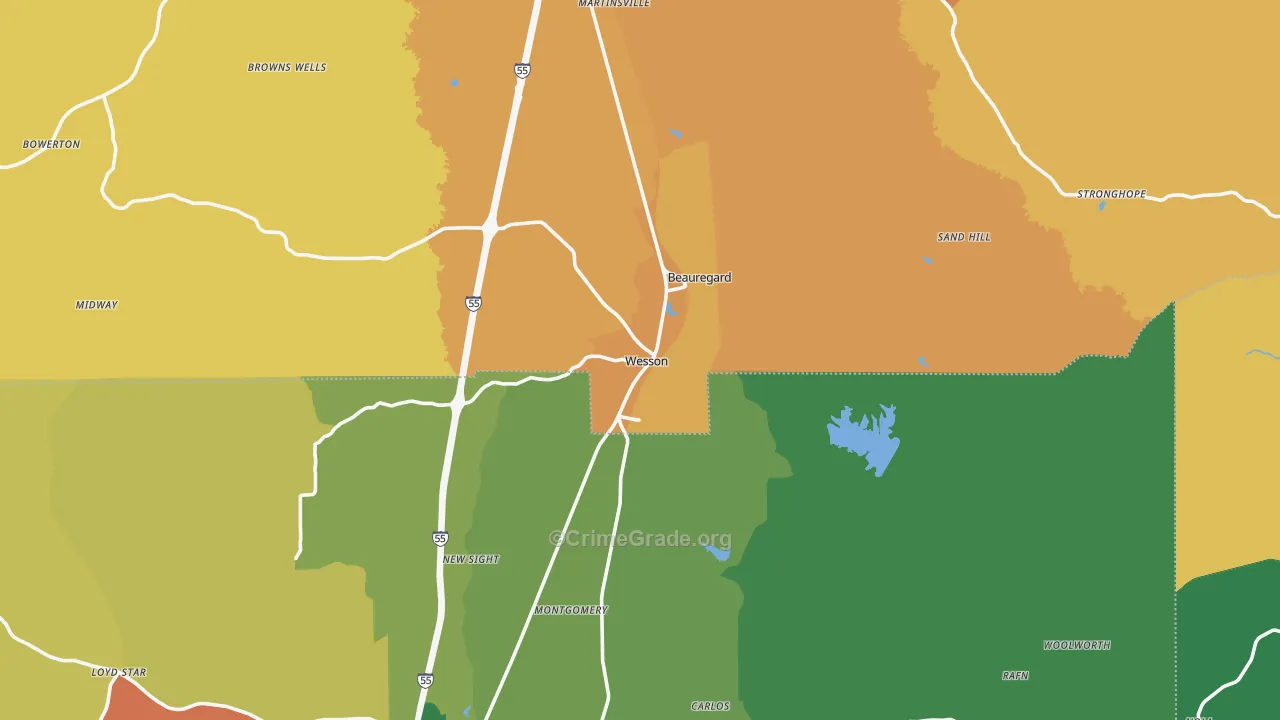 Wesson, MS Map of Vehicle Theft Rates