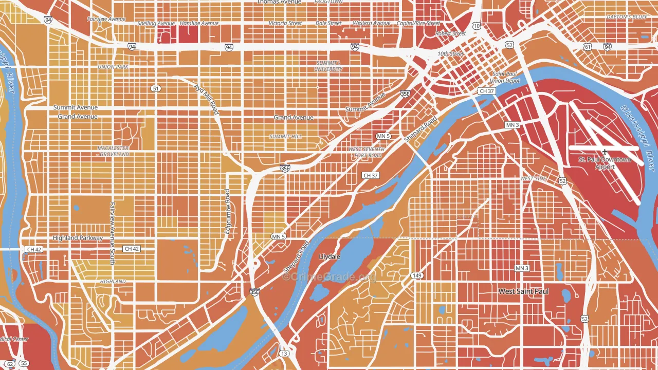 West 7th, St. Paul, MN Map of Vehicle Theft Rates