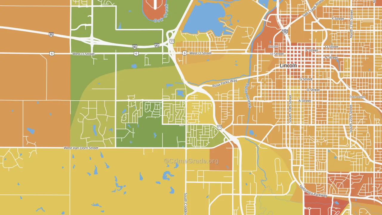 West A, Lincoln, NE Map of Vehicle Theft Rates