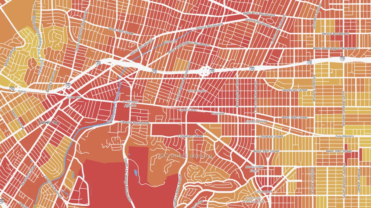 West Adams, Los Angeles, CA Map of Vehicle Theft Rates