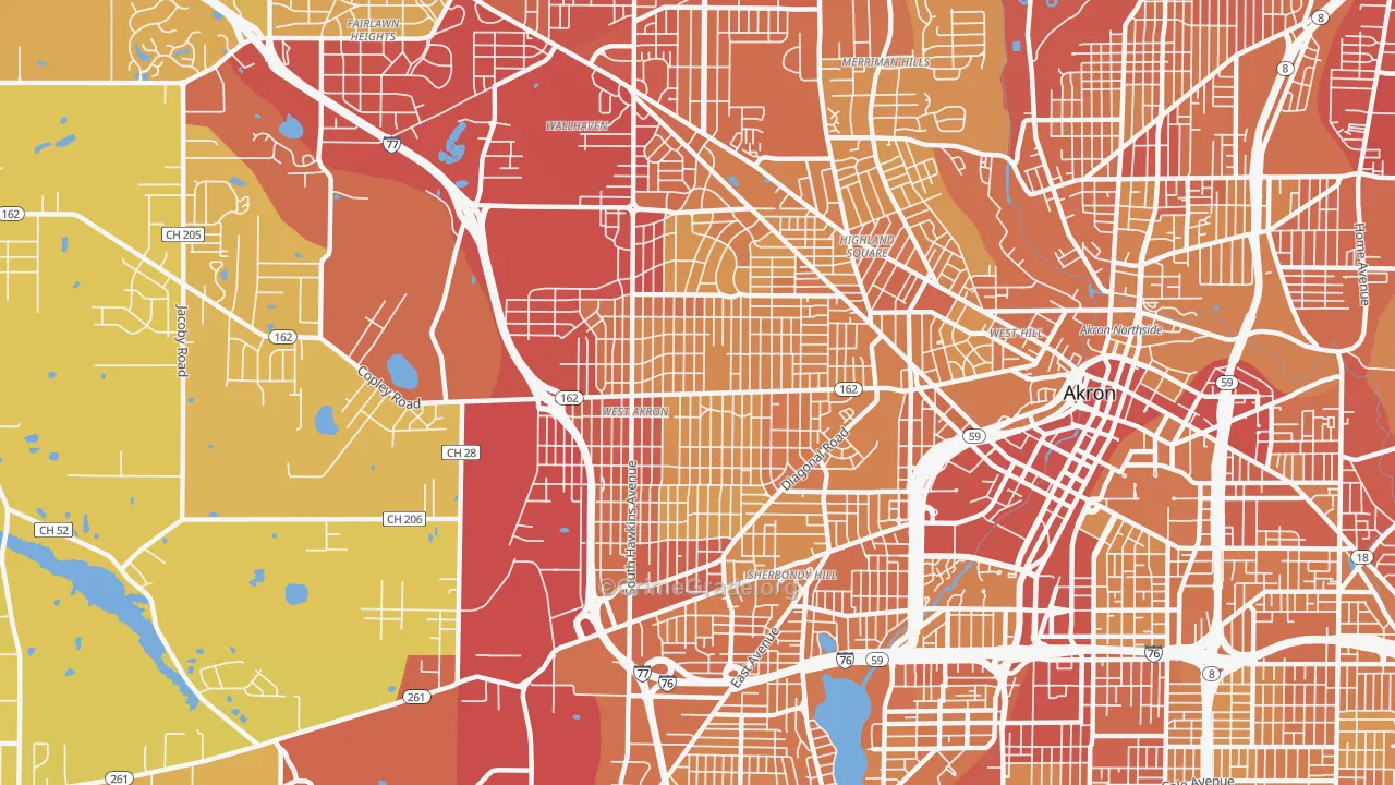 West Akron, Akron, OH Map of Vehicle Theft Rates