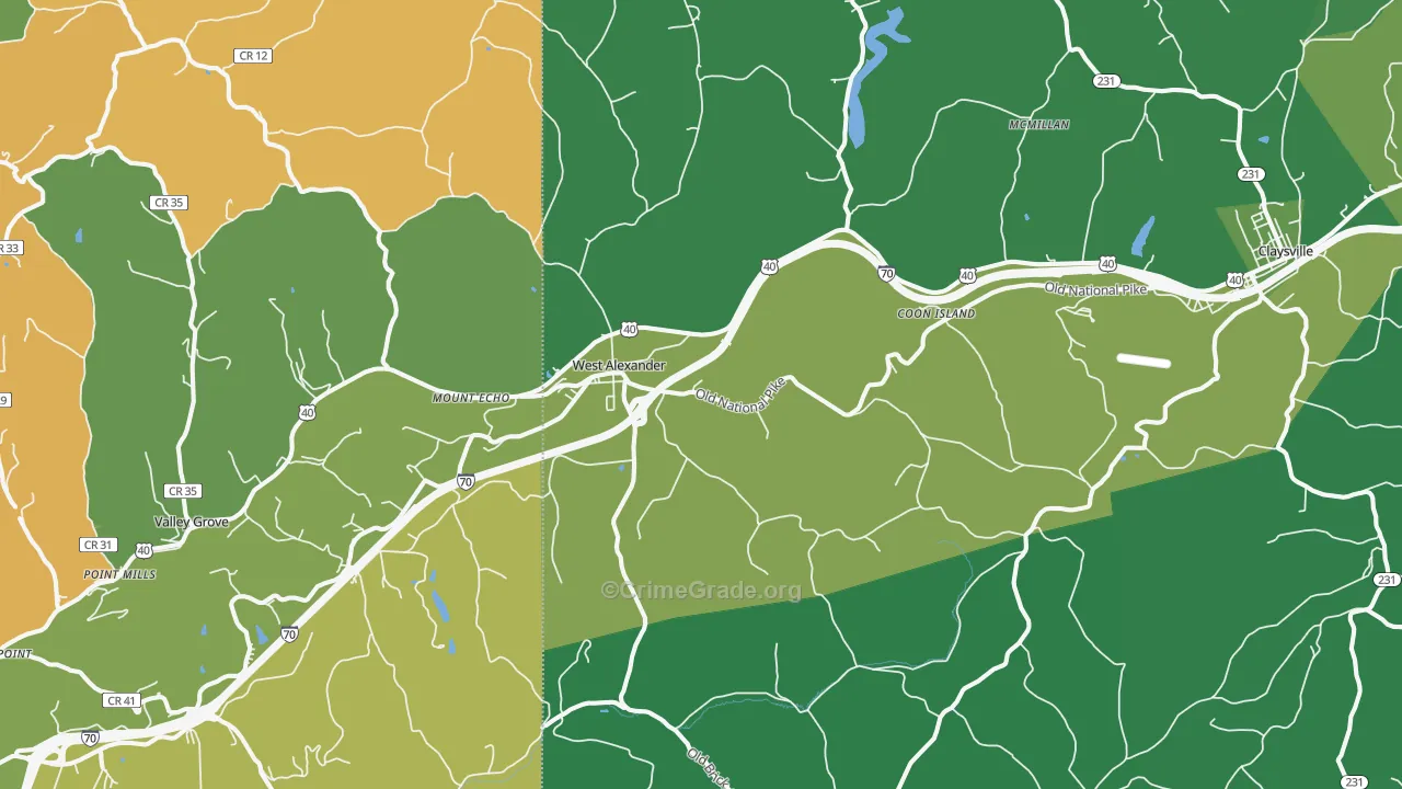 West Alexander, PA Map of Vehicle Theft Rates
