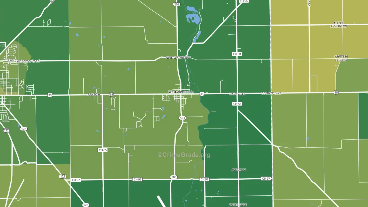 West Alexandria, OH Map of Vehicle Theft Rates