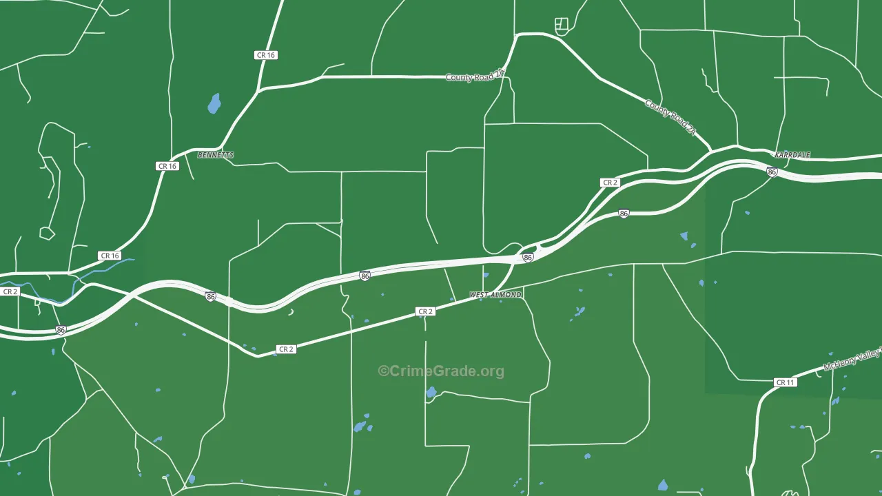 West Almond, NY Map of Vehicle Theft Rates