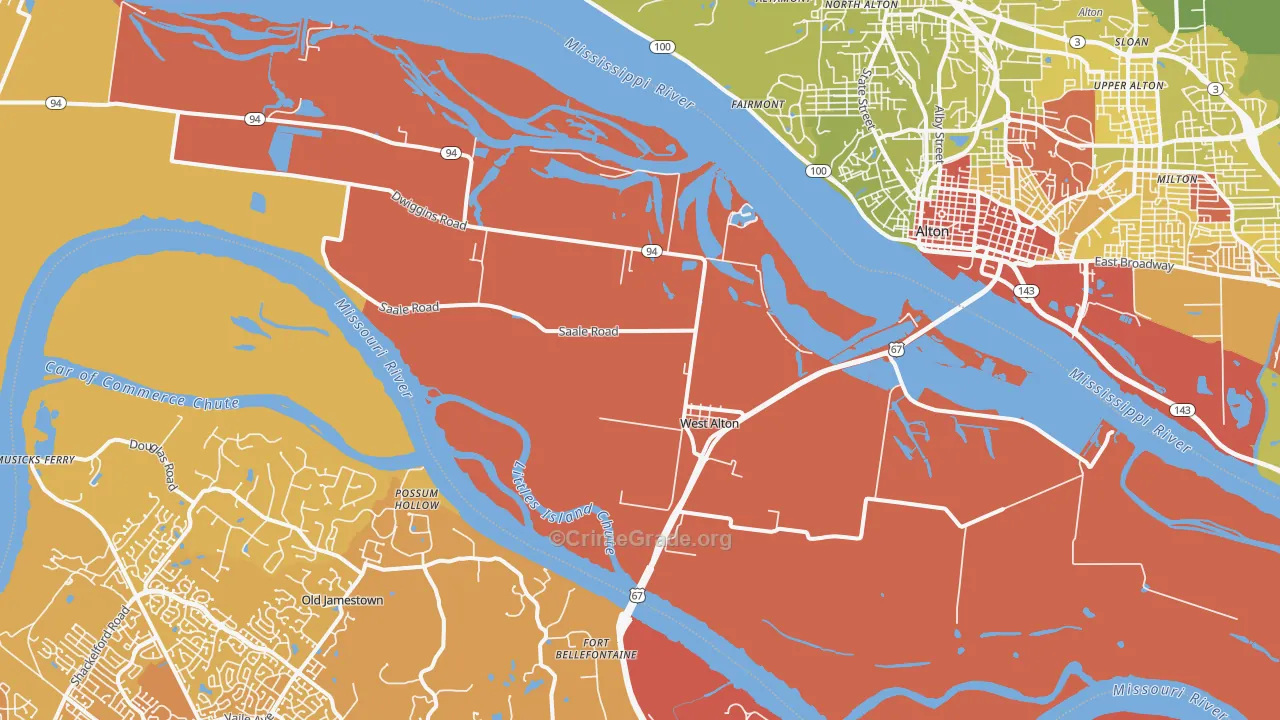 West Alton, MO Map of Vehicle Theft Rates
