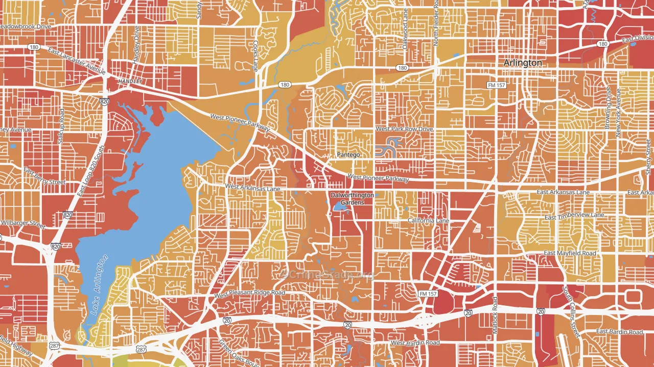 West, Arlington, TX Map of Vehicle Theft Rates