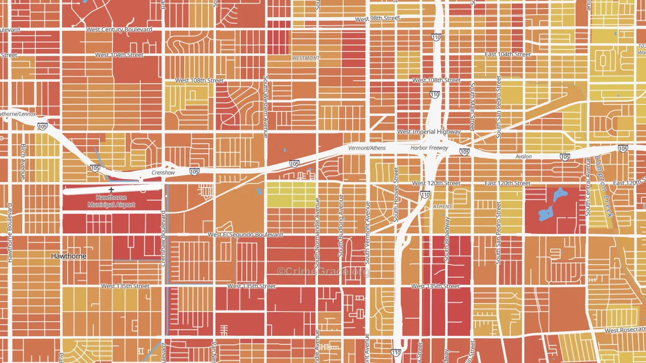 West Athens, CA Map of Vehicle Theft Rates