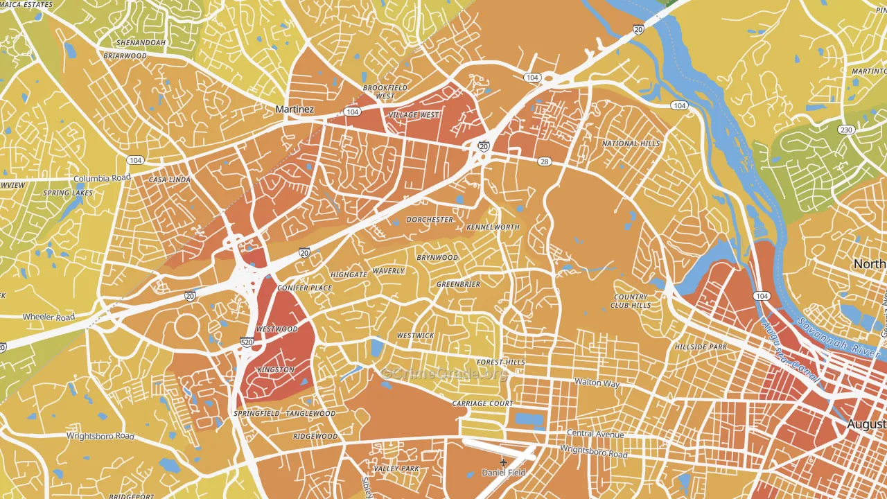 West Augusta, Augusta, GA Map of Vehicle Theft Rates