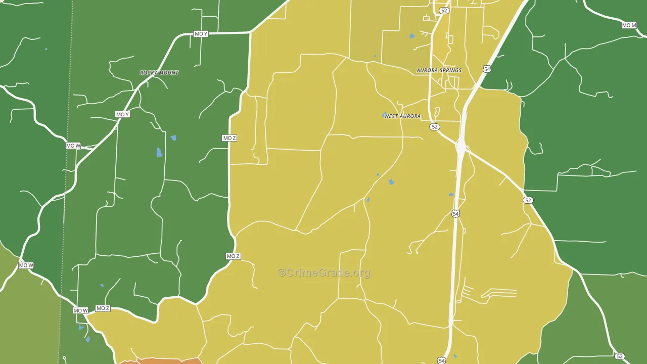West Aurora, MO Map of Vehicle Theft Rates