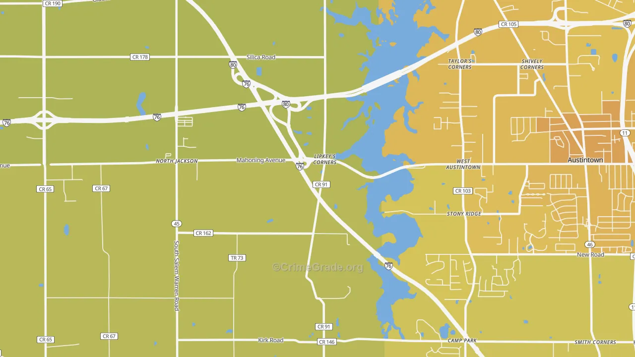West Austintown, OH Map of Vehicle Theft Rates