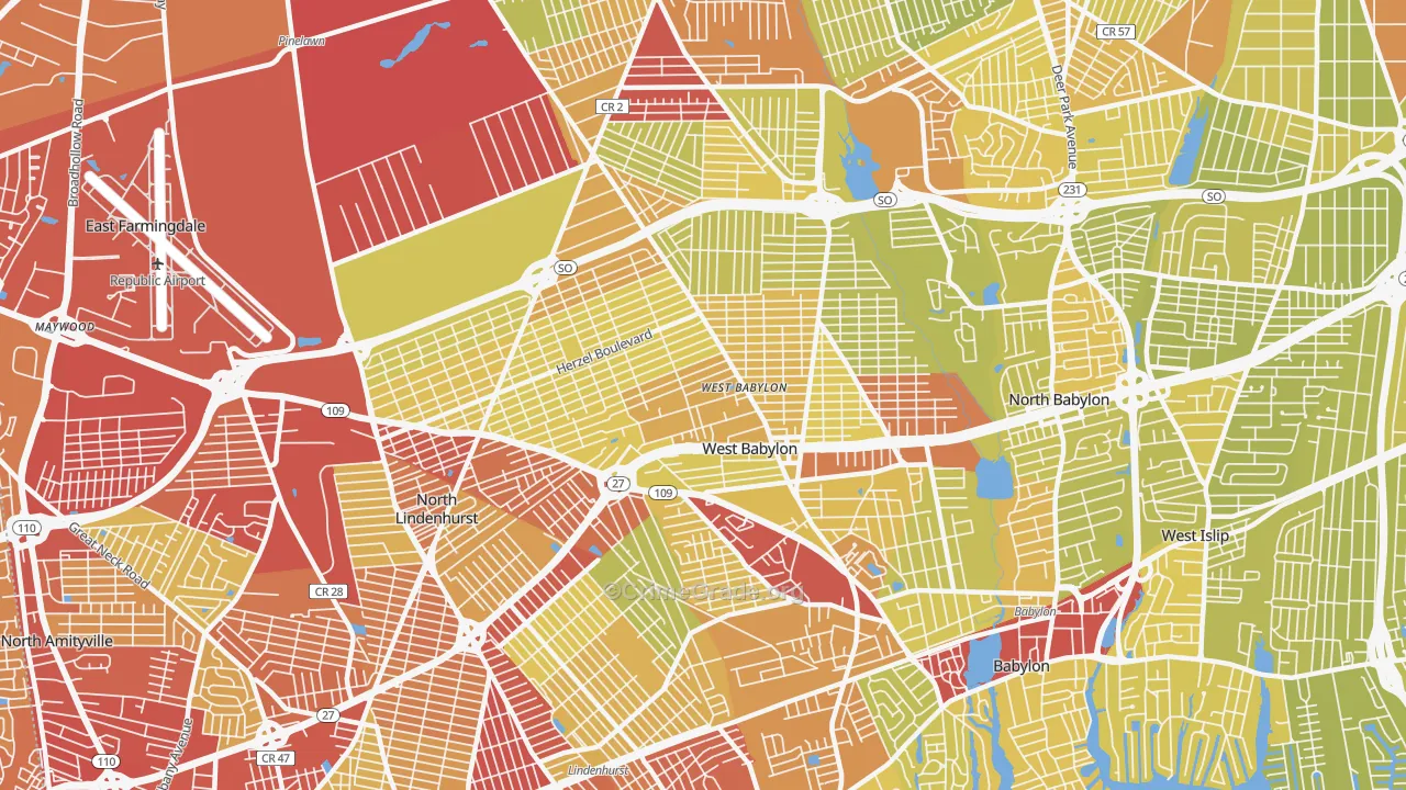 West Babylon, NY Map of Vehicle Theft Rates
