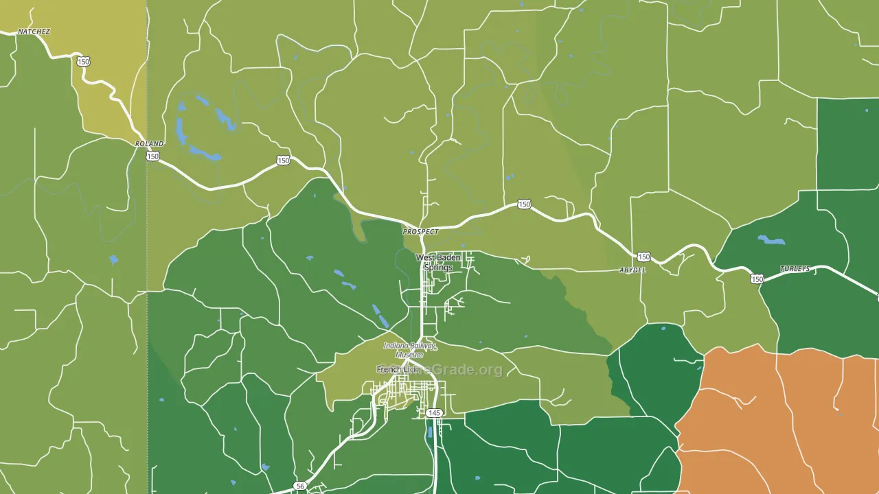 West Baden Springs, IN Map of Vehicle Theft Rates