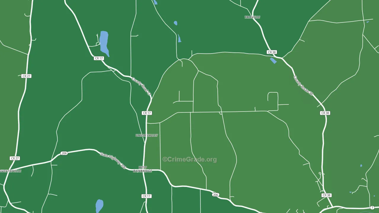 West Bainbridge, NY Map of Vehicle Theft Rates