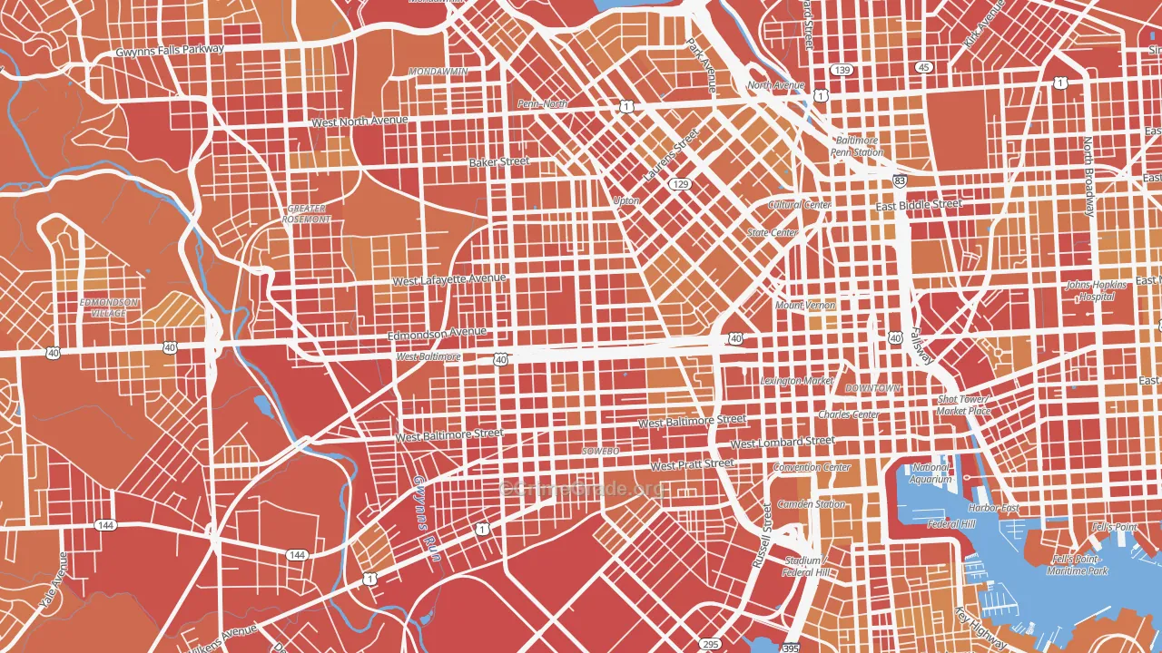 West Baltimore, Baltimore, MD Map of Vehicle Theft Rates