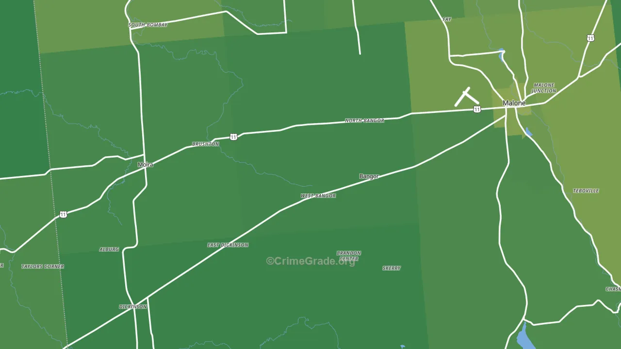 West Bangor, NY Map of Vehicle Theft Rates