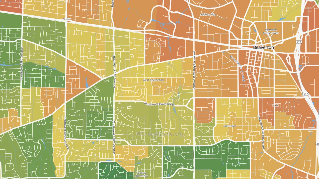 West Beaverton, Beaverton, OR Map of Vehicle Theft Rates