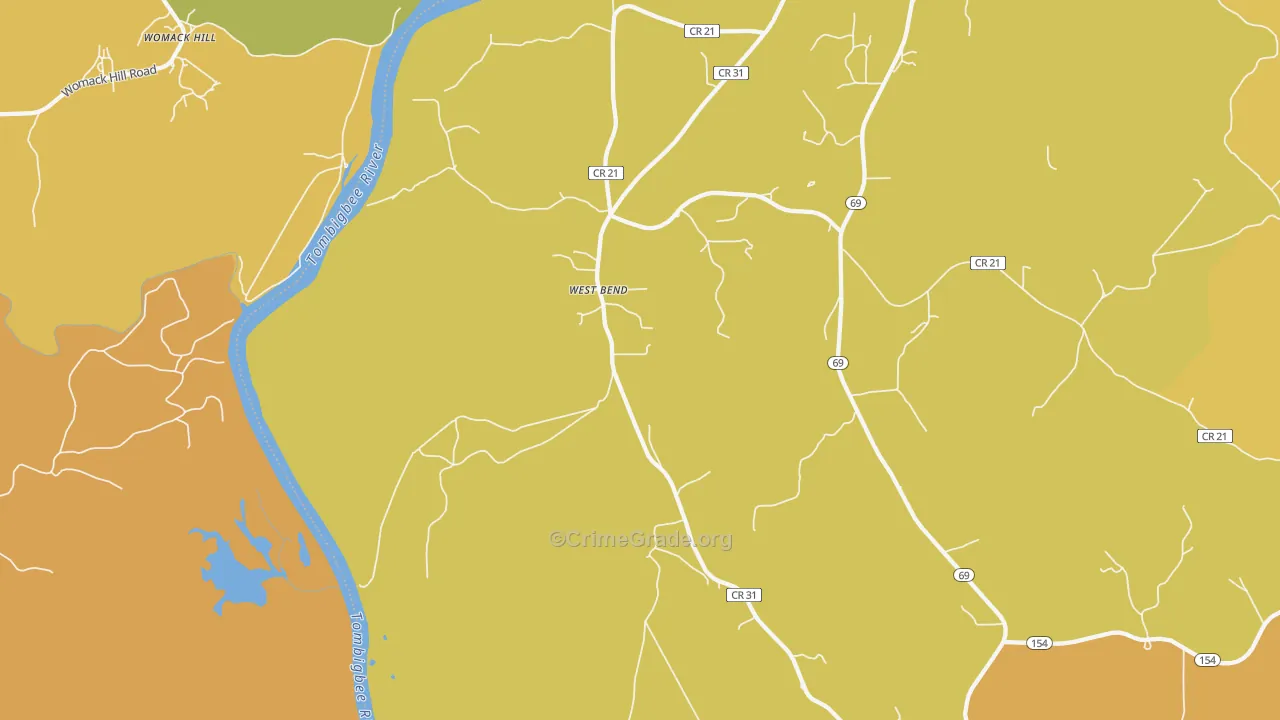 West Bend, AL Map of Vehicle Theft Rates