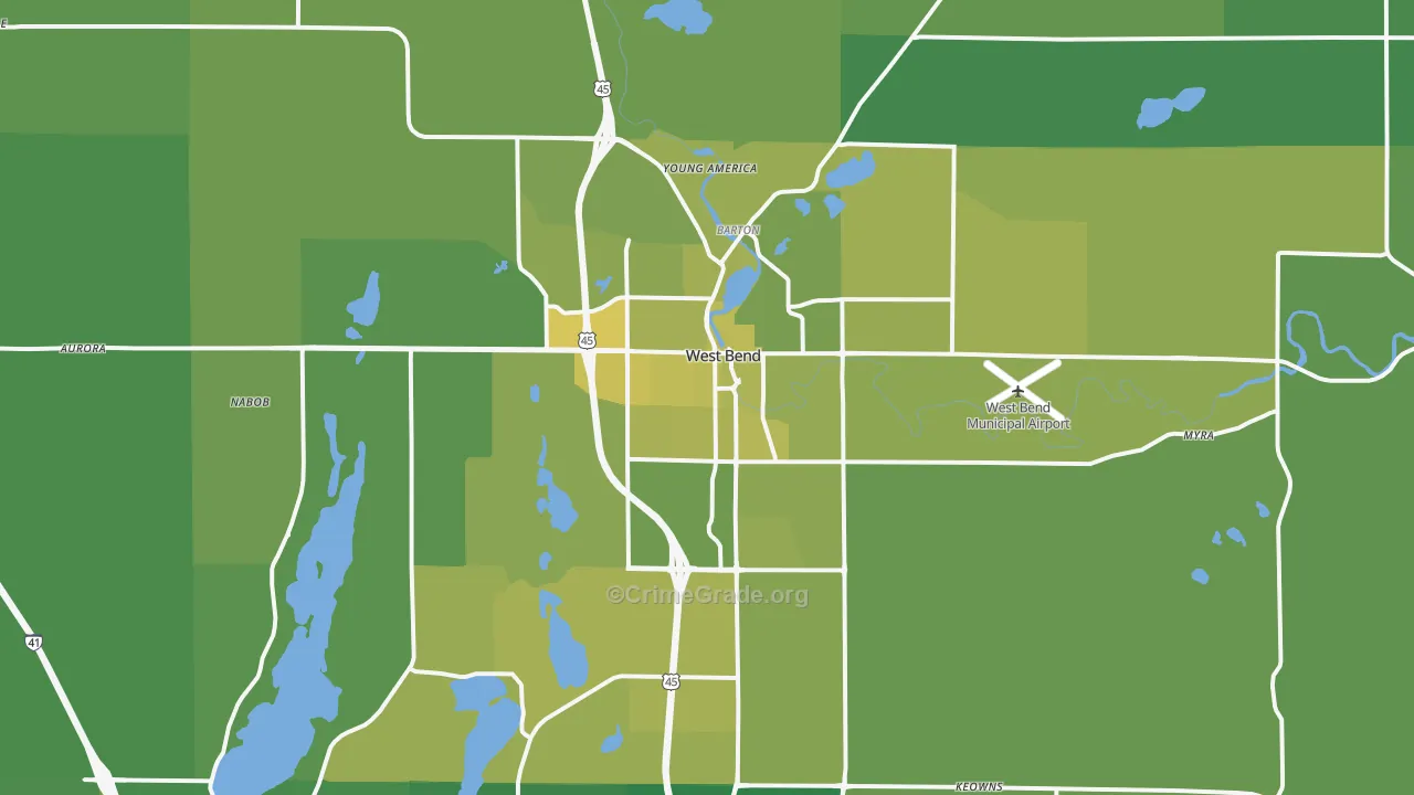 West Bend, WI Map of Vehicle Theft Rates