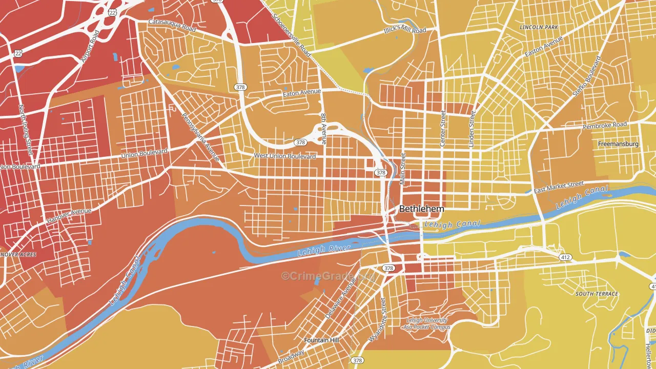 West Bethlehem, Bethlehem, PA Map of Vehicle Theft Rates