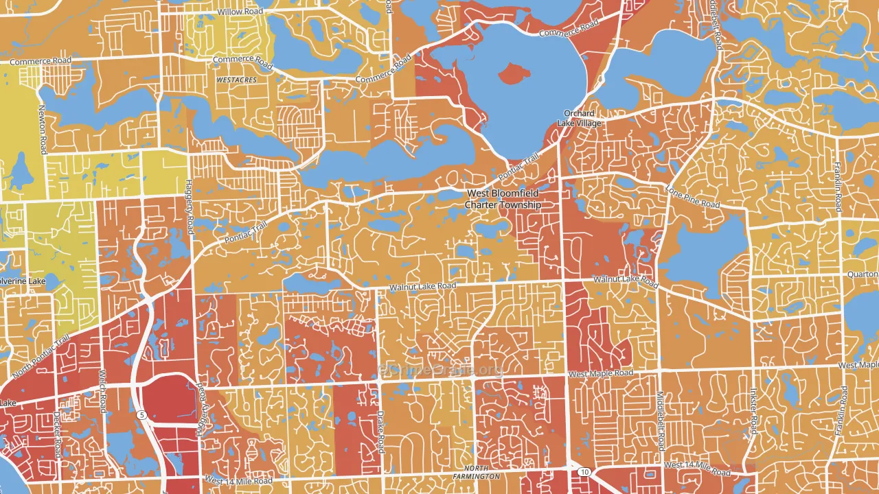 West Bloomfield, MI Map of Vehicle Theft Rates