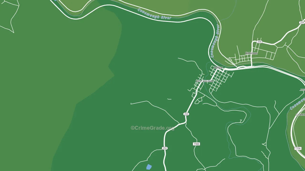West Bolivar, PA Map of Vehicle Theft Rates