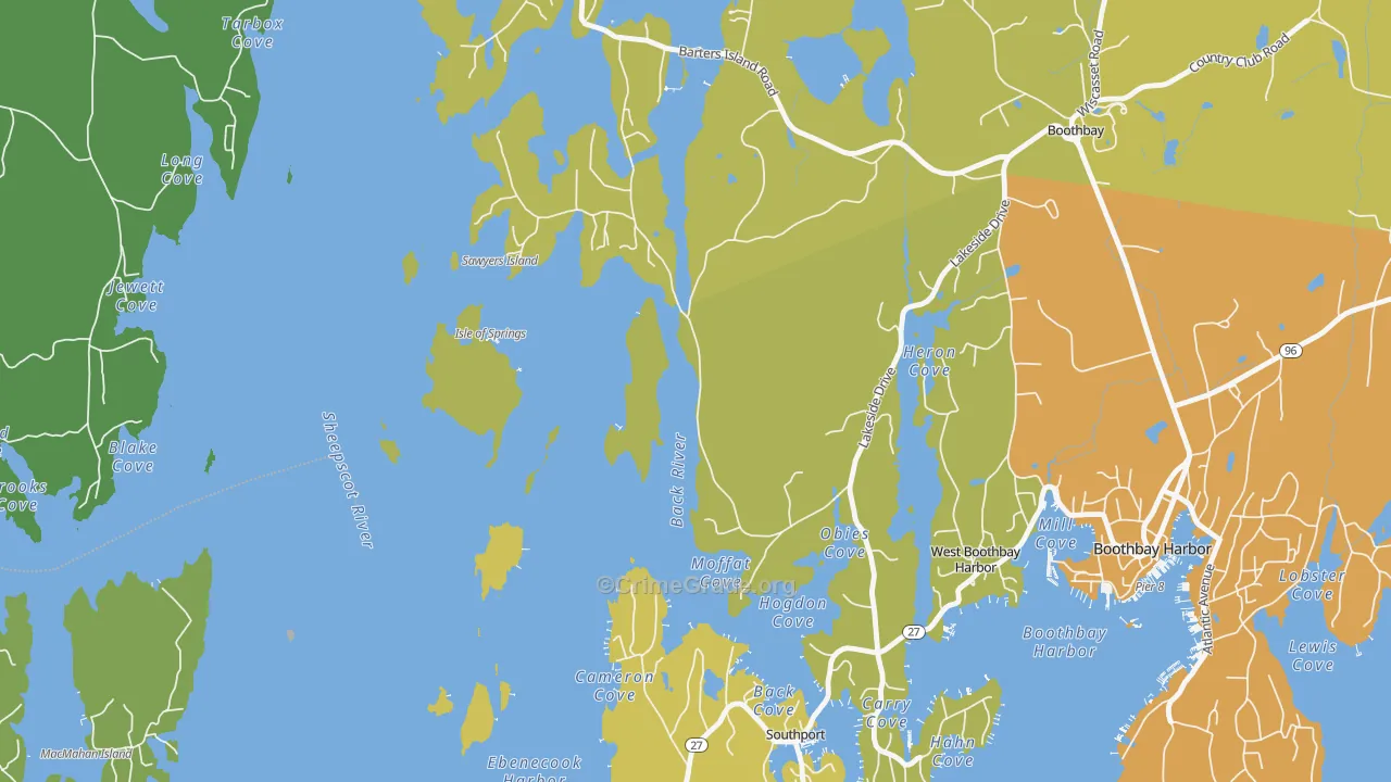 West Boothbay Harbor, ME Map of Vehicle Theft Rates