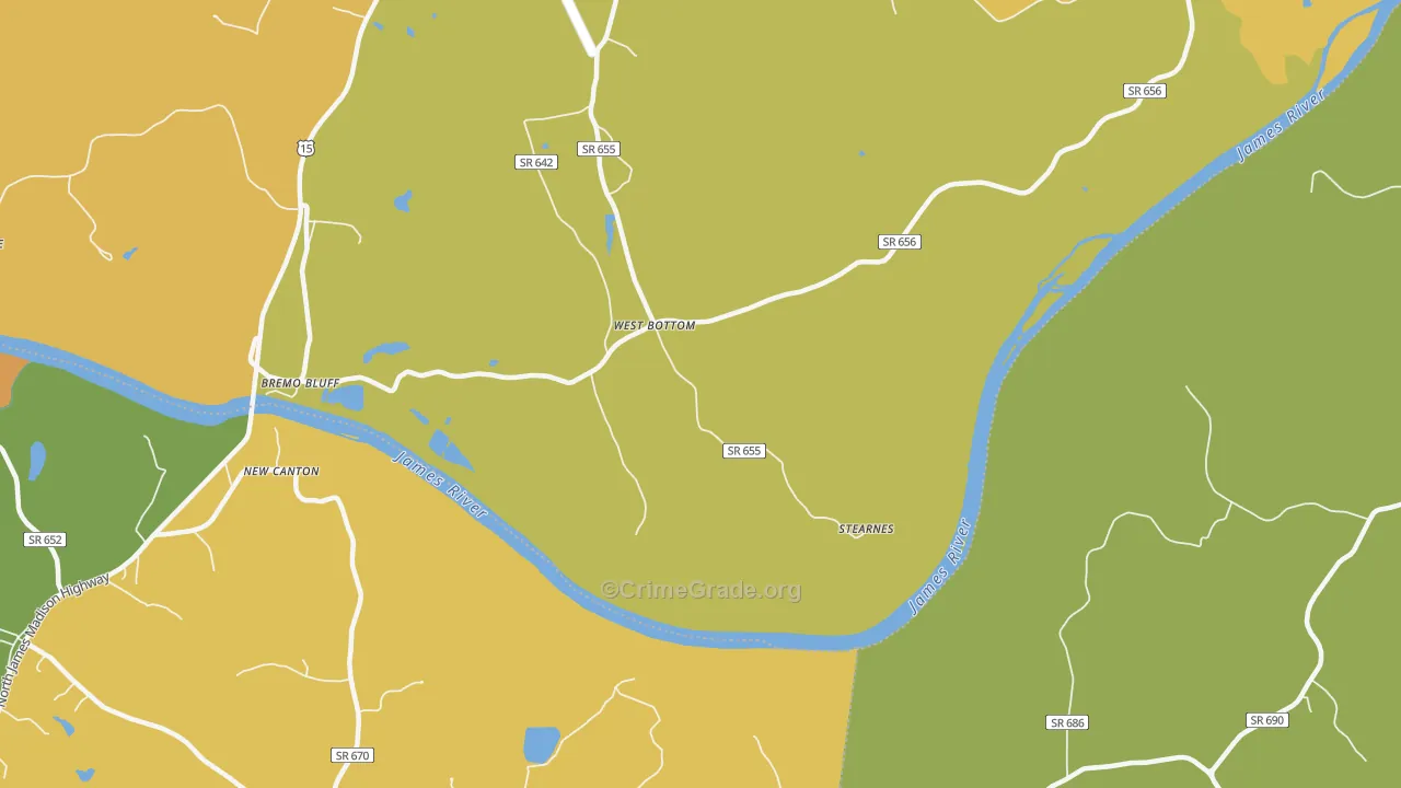 West Bottom, VA Map of Vehicle Theft Rates