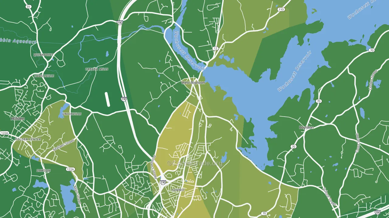 West Boylston, MA Map of Vehicle Theft Rates