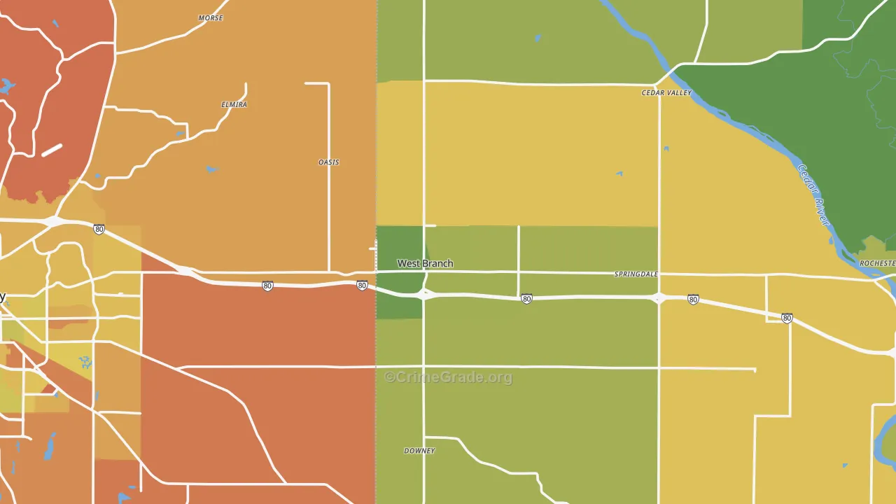 West Branch, IA Map of Vehicle Theft Rates