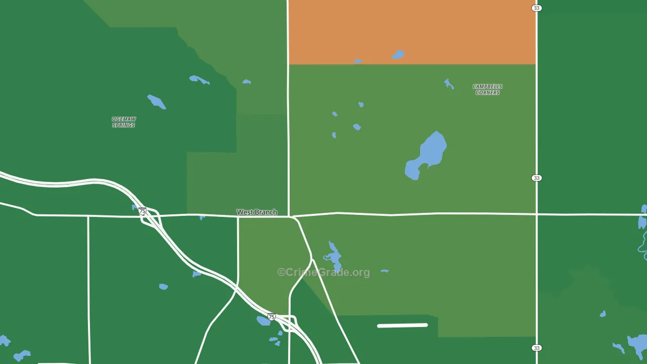West Branch, MI Map of Vehicle Theft Rates