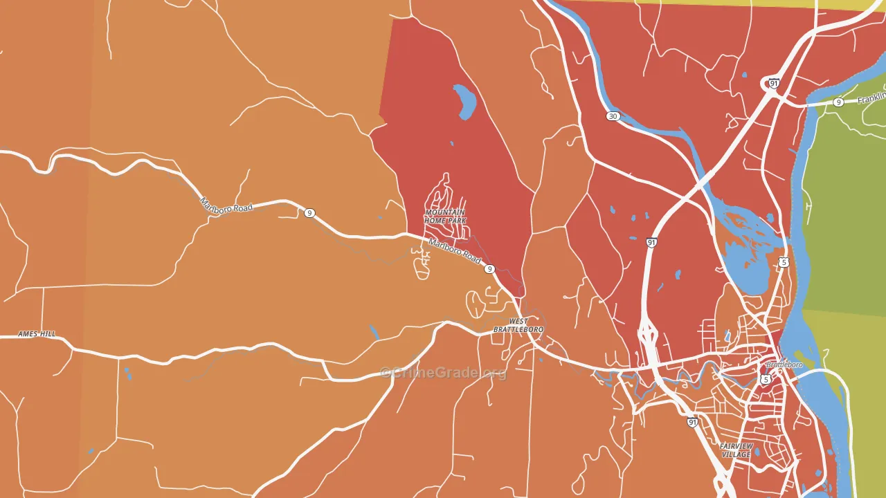 West Brattleboro, VT Map of Vehicle Theft Rates
