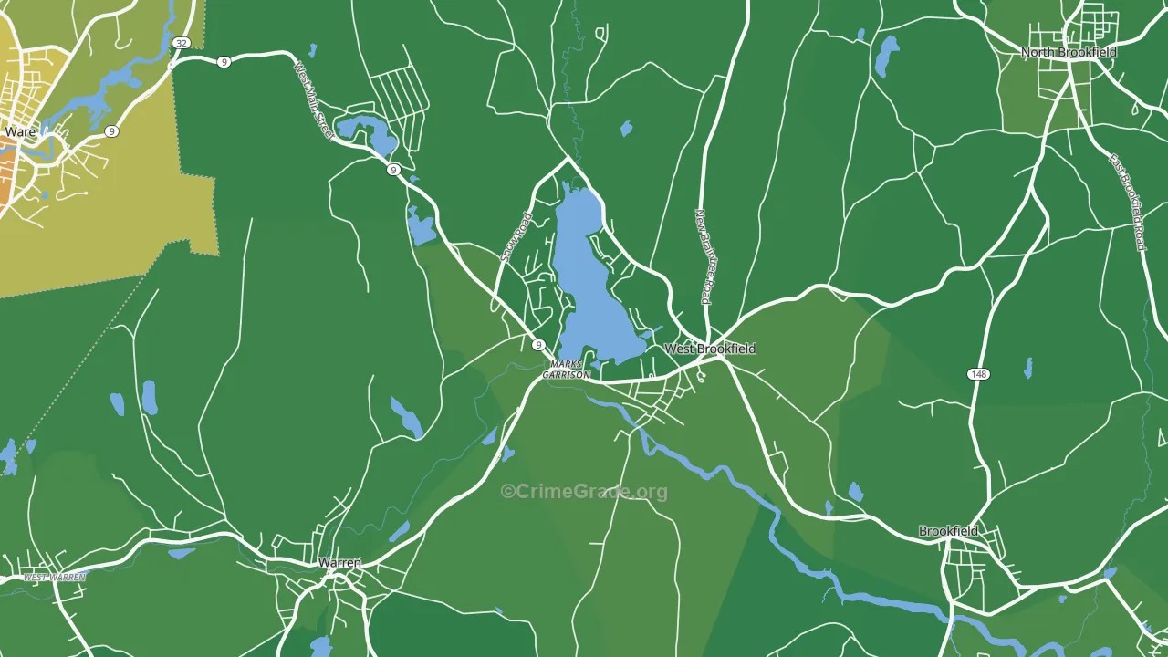 West Brookfield, MA Map of Vehicle Theft Rates